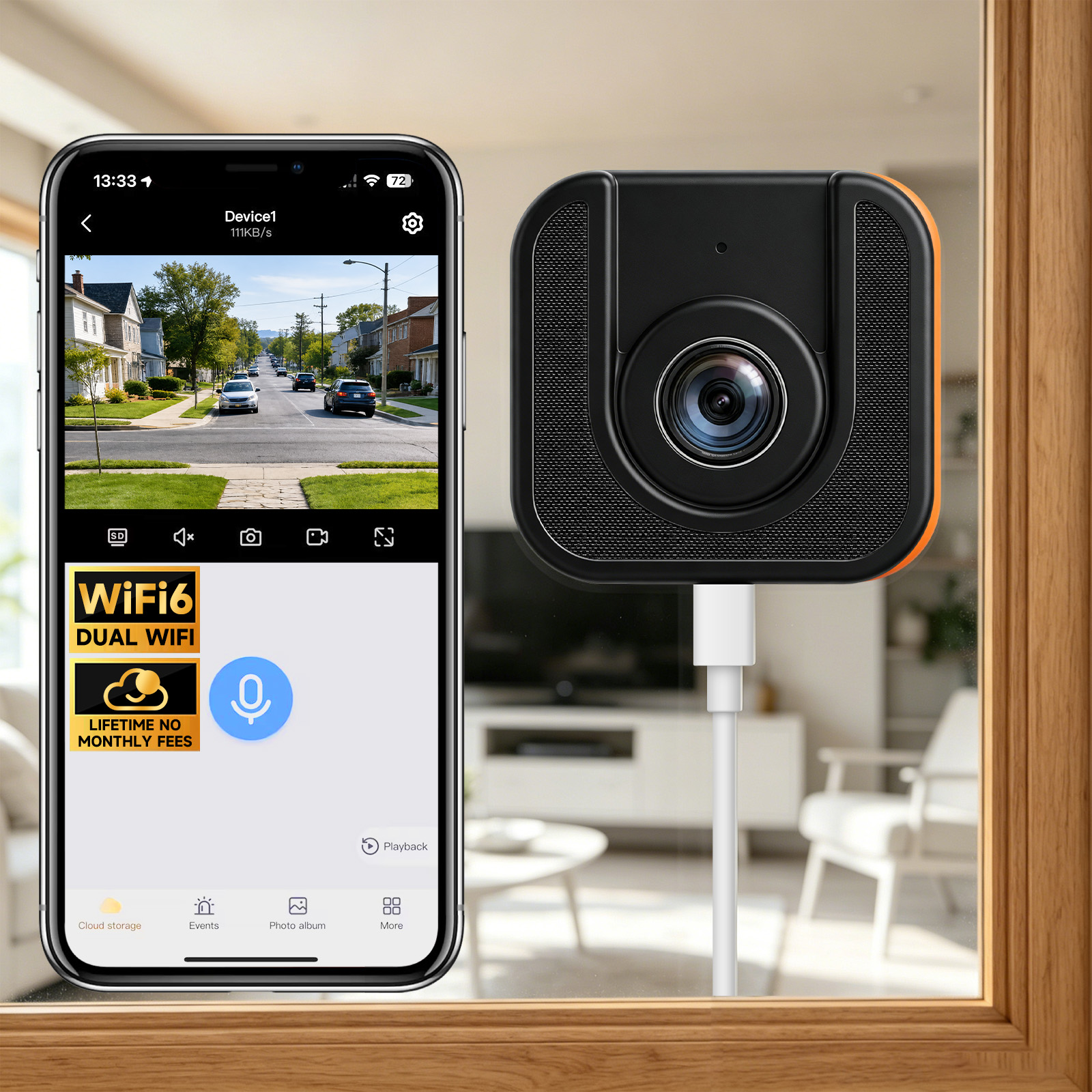 3MP Window Camera,Free Cloud Storage,2.4Ghz & 5Ghz WiFi Indoor Cameras for Home Security, Color Starlight Night Vision, Anti-Glare, AI Motion Detection, 24/7 Recording, Compatible with Alexa