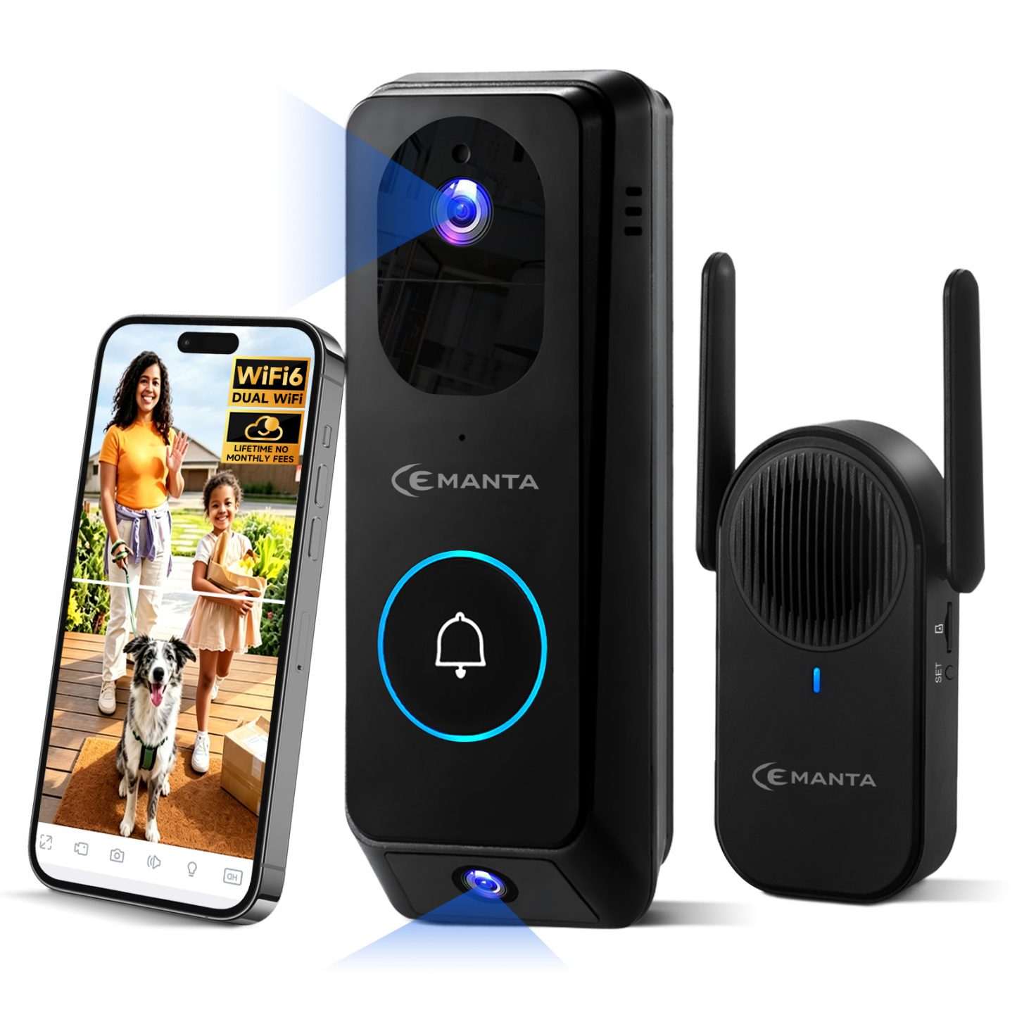 2K Video Doorbell Camera Wireless with Chime, No Subscription, Dual-Cam, Package Protection, 190° View, WiFi6, Voice Changer & Anti-Tamper, Night Vision, 2-Way Audio, Compatible with Alexa
