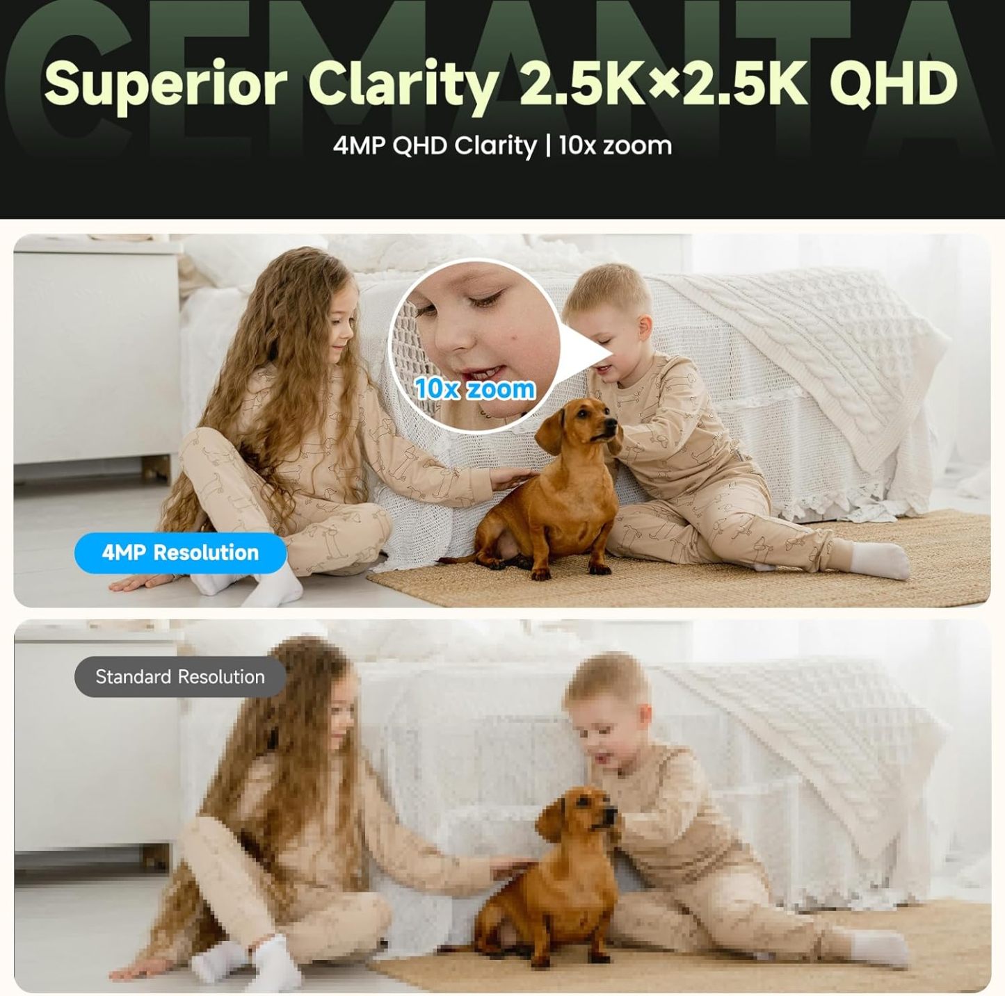2K Indoor Pet Security Camera for Dog Cat, Lifetime No Monthly Fee, Dual-Lens, 360° Pan Tilt Pet & Baby Monitor with Phone App, AI Human & Pet Detection, WiFi 6, Compatible with Alexa