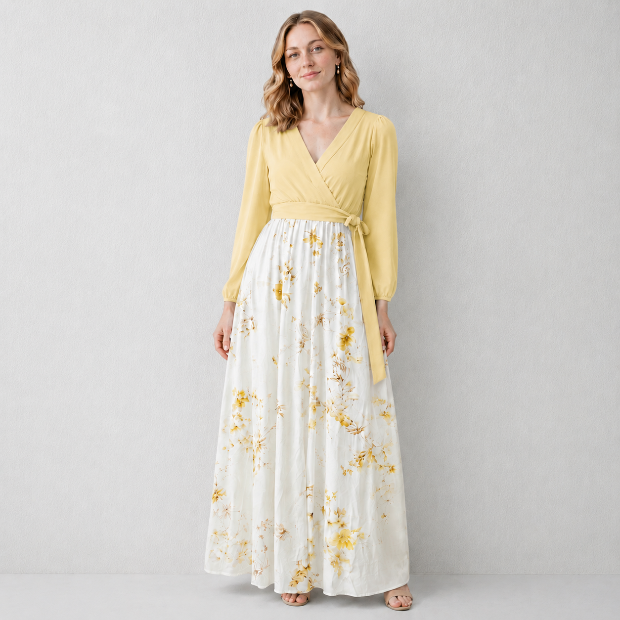 Buttercream floral wrap V-neck maxi dress