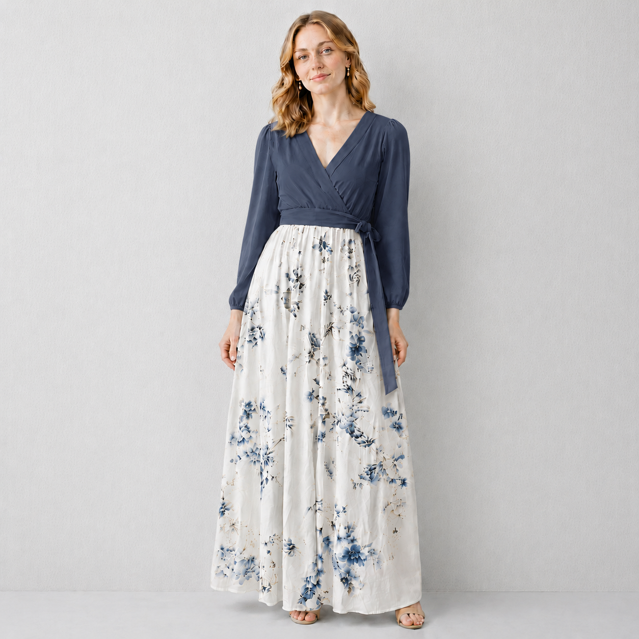 Midnight Floral wrap V-neck maxi dress