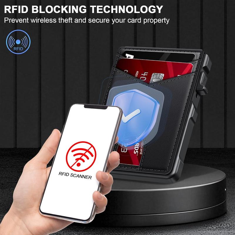 Minimalist Men&rsquo;s Slim Wallet: 9 - 13 Cards, Money Clip, ID Window. RFID - Blocking, Aluminum Bifold Pop - Up