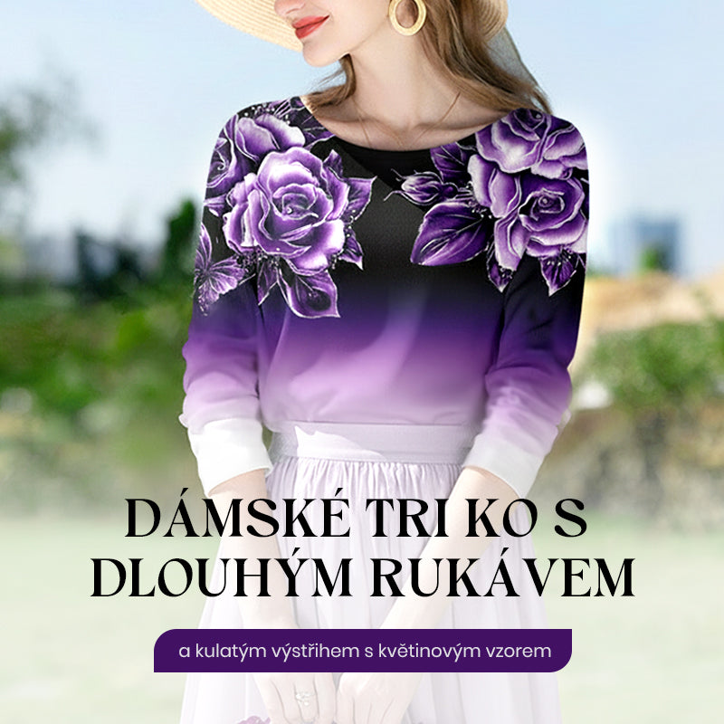 🌺Květinový top s dlouhým rukávem a kulatým výstřihem