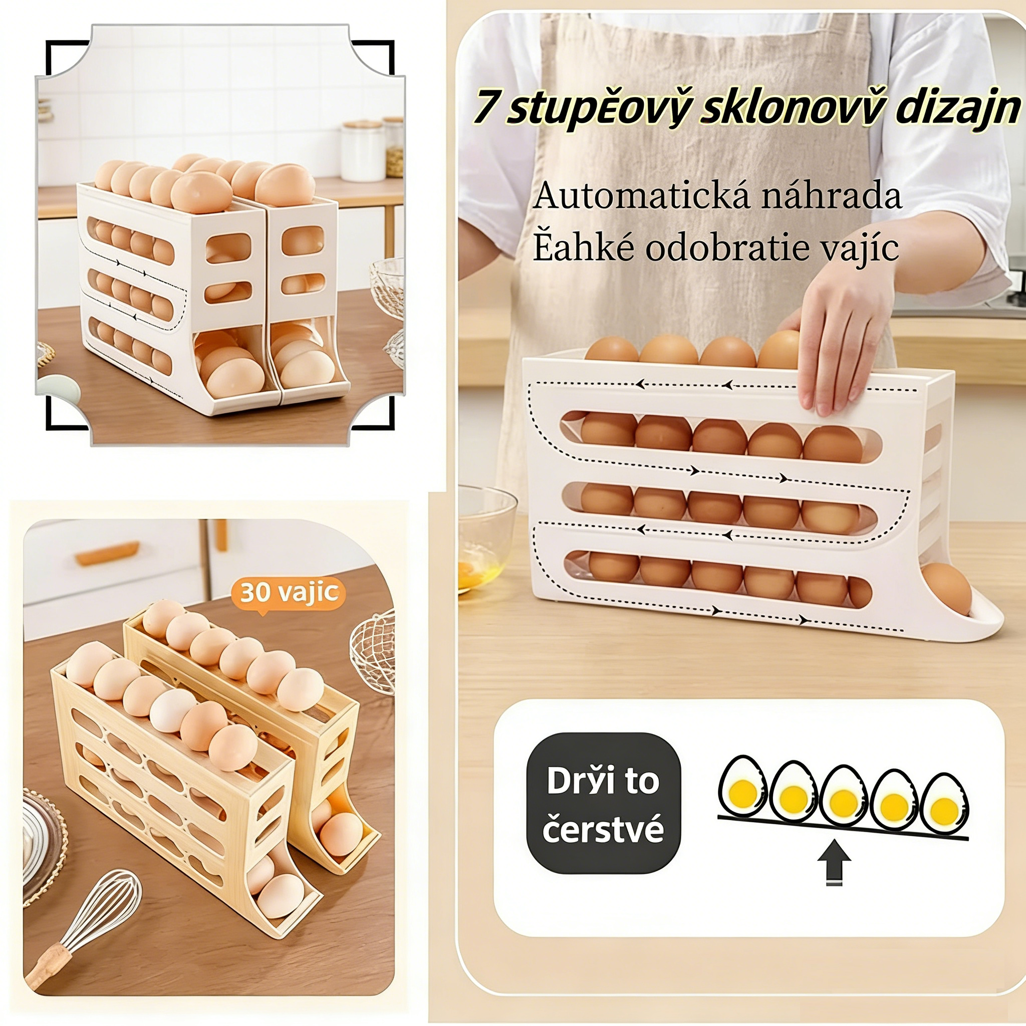 🥚 Automatický rolovací držiak na vajíčka do chladničky – úspora miesta, veľká kapacita