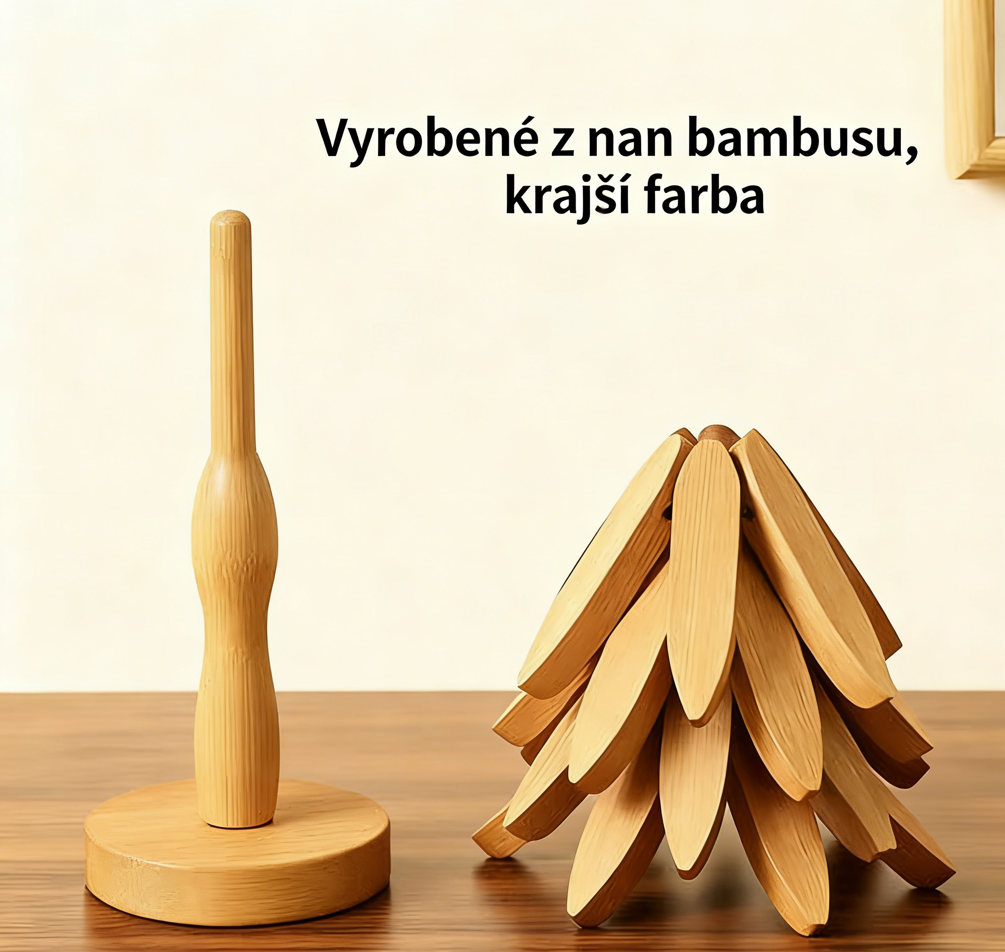 ✨ Prírodná sada podložiek v tvare stromu – 4 bambusové podložky a 1 stojan v tvare stromu