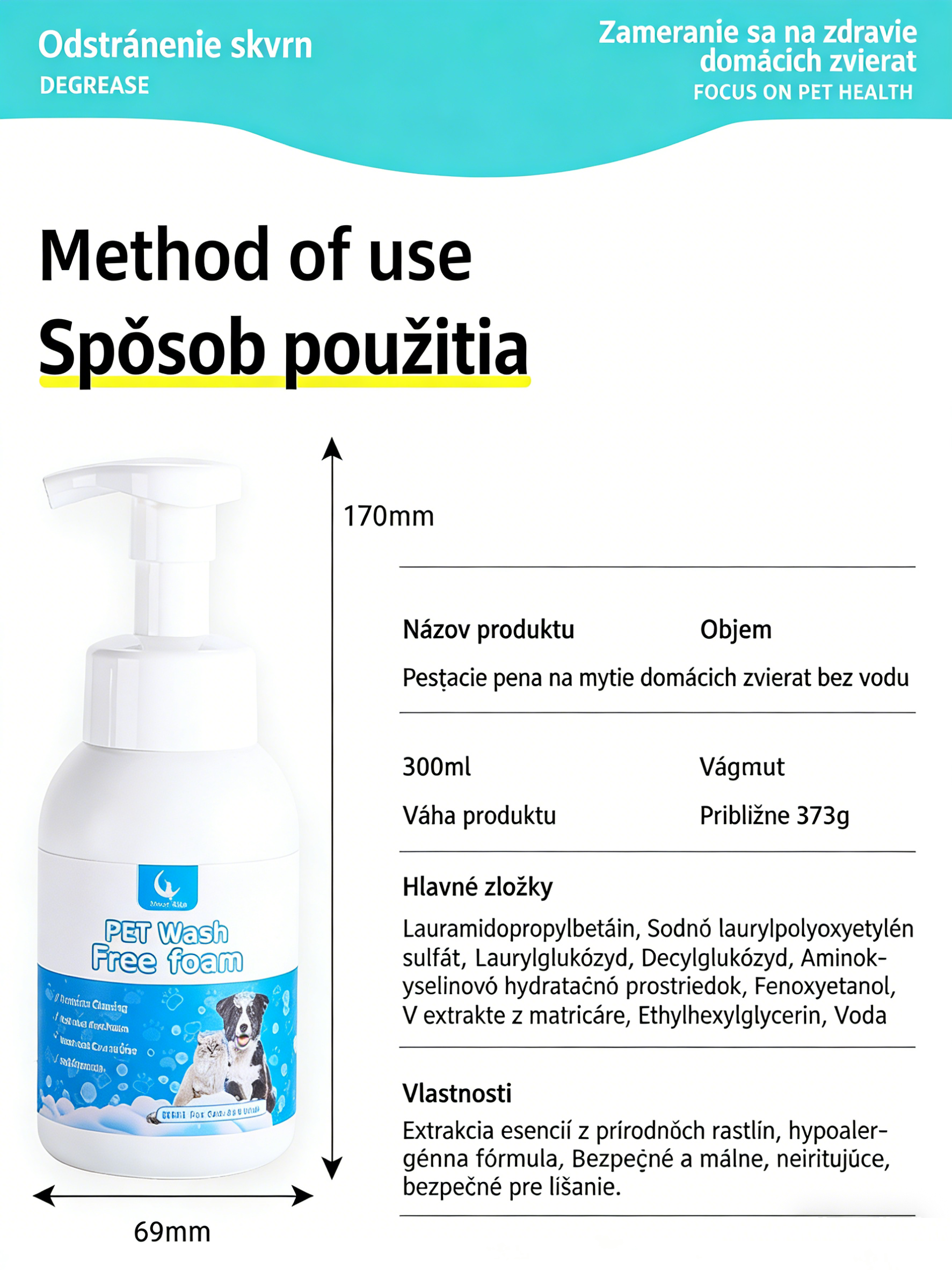 🐶🐱 Bezoplachový zázrak! Pena pre domáce zvieratá, ľahko odstráni nečistoty a zanechá vôňu, váš miláčik bude okamžite čistý a roztomilý!