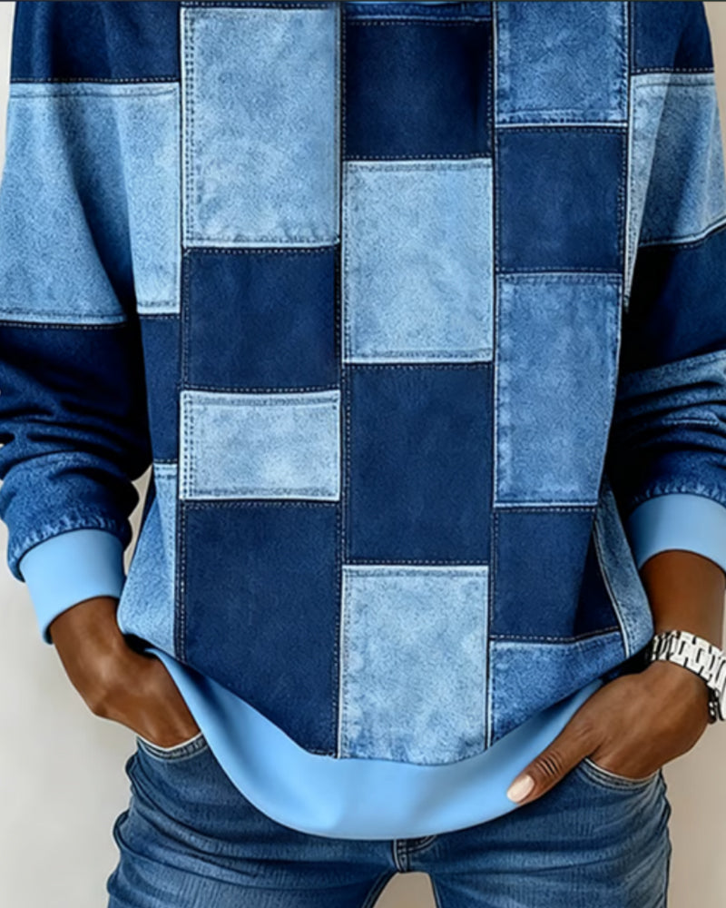 Stylowa damska bluza z kapturem w kratę i długim rękawem