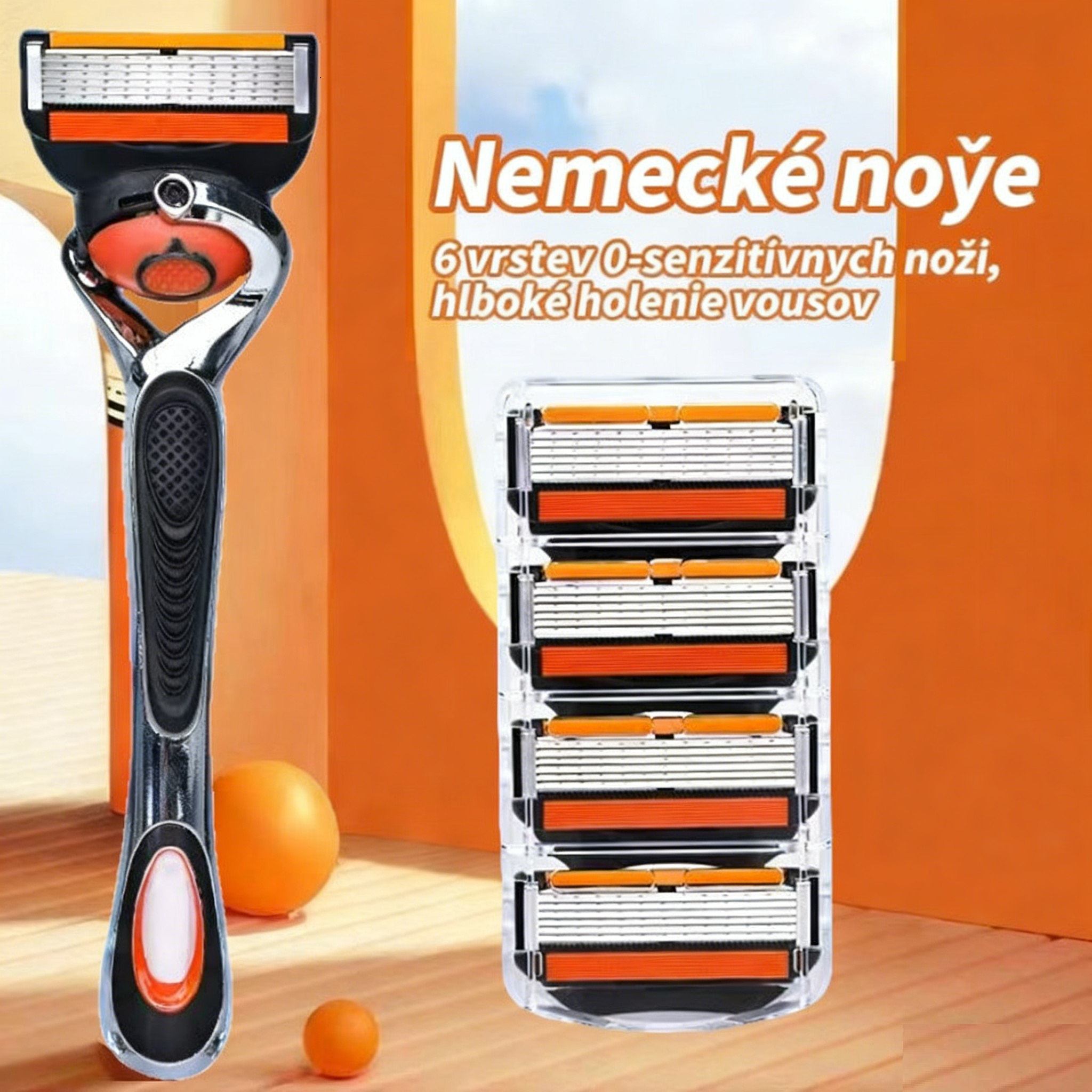 Pánska súprava náhradných holiacich hlavíc + voľná rukoväť — mimoriadne ostré čepele z nehrdzavejúcej ocele pre pohodlné holenie