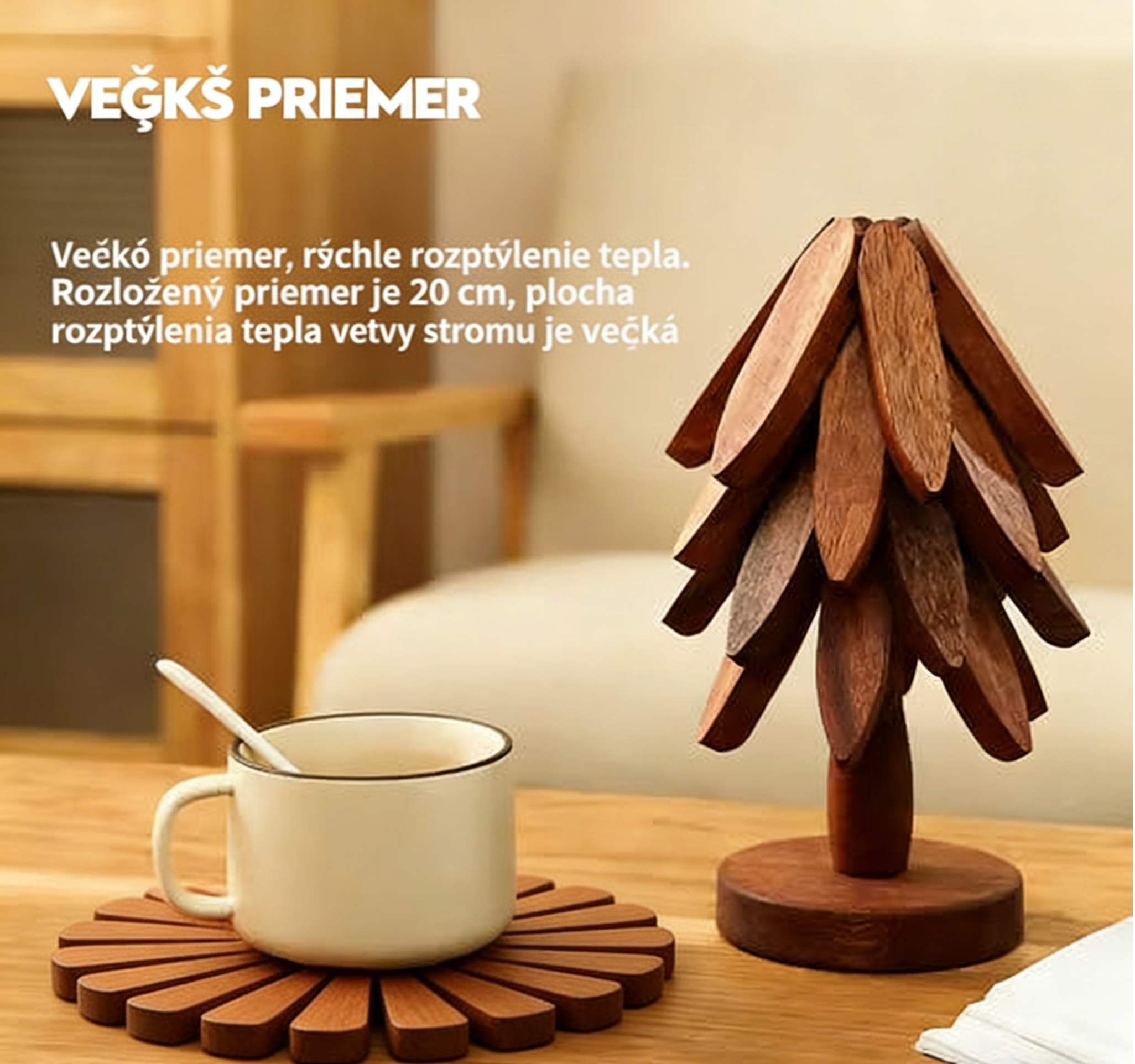 ✨ Prírodná sada podložiek v tvare stromu – 4 bambusové podložky a 1 stojan v tvare stromu
