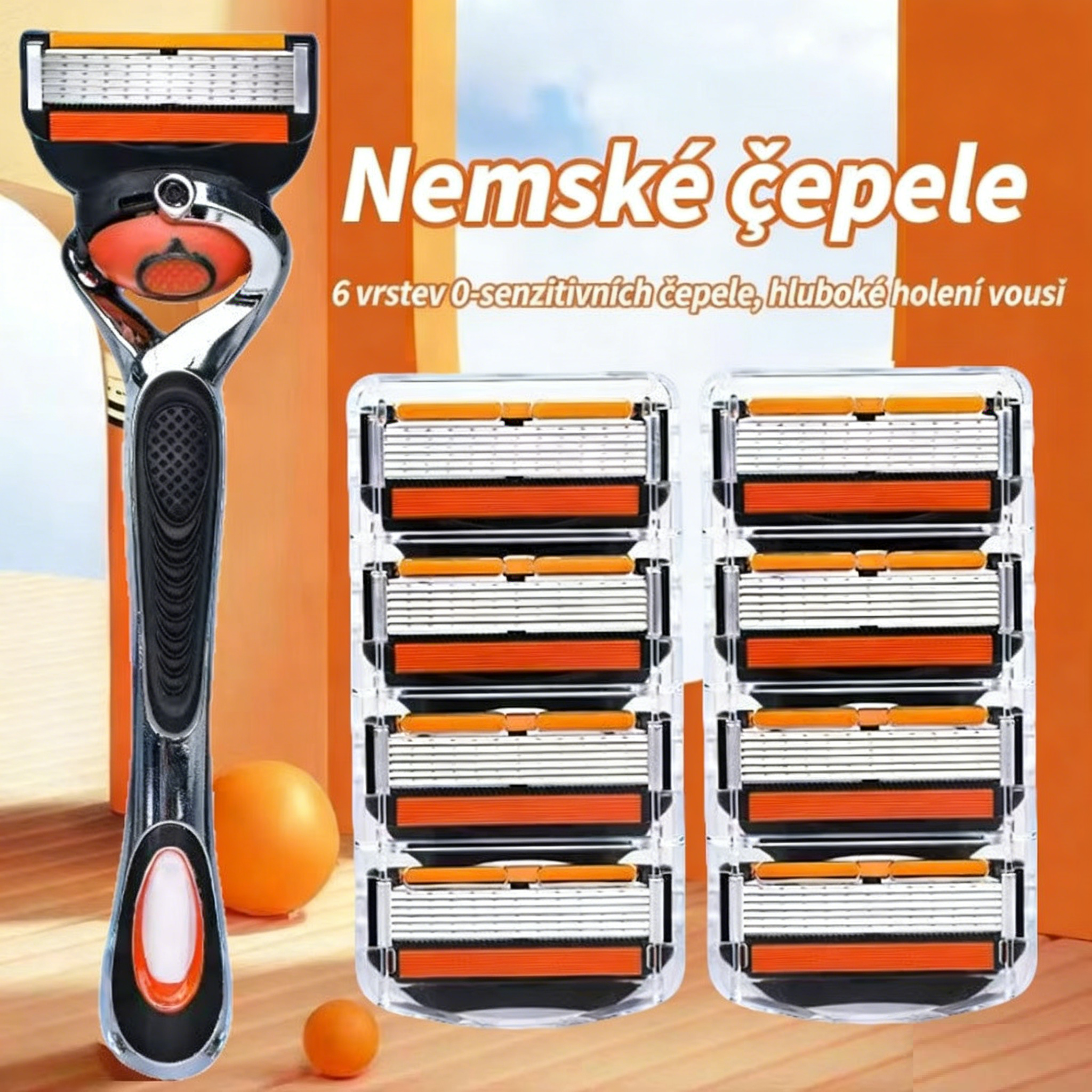 Pánska súprava náhradných holiacich hlavíc + voľná rukoväť — mimoriadne ostré čepele z nehrdzavejúcej ocele pre pohodlné holenie