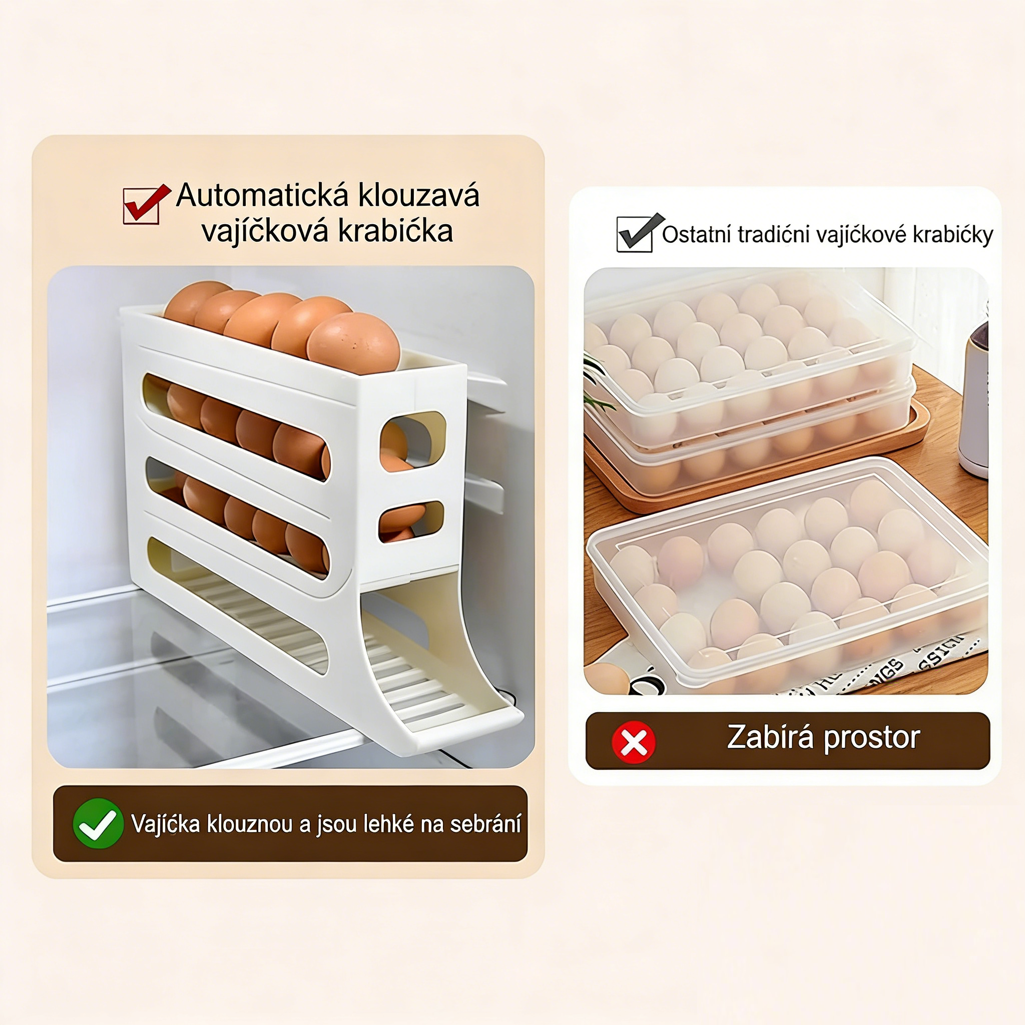 🥚 Automatický rolovací držiak na vajíčka do chladničky – úspora miesta, veľká kapacita