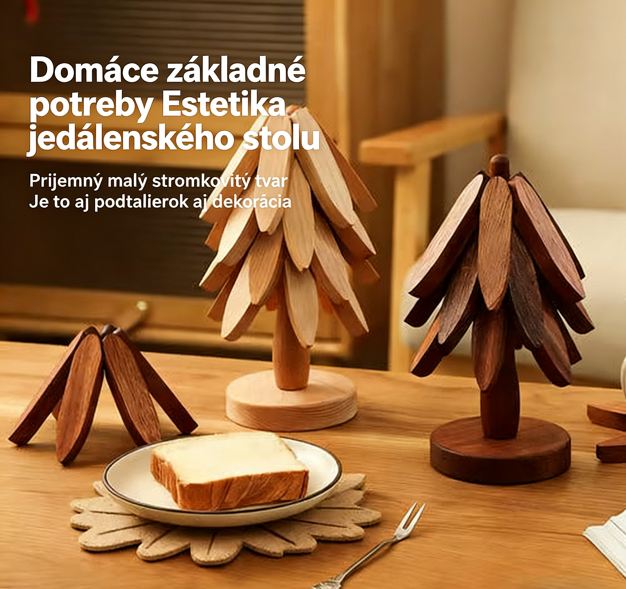 ✨ Prírodná sada podložiek v tvare stromu – 4 bambusové podložky a 1 stojan v tvare stromu
