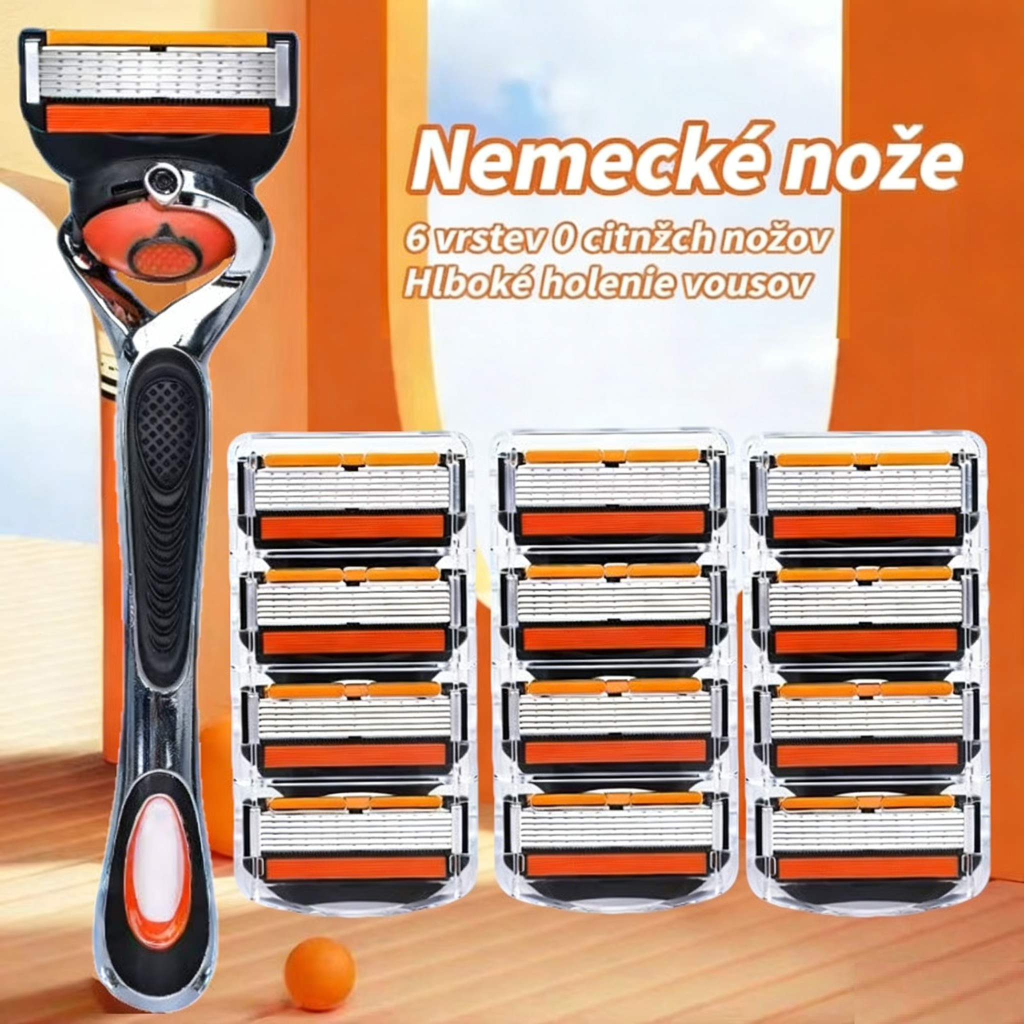 Pánska súprava náhradných holiacich hlavíc + voľná rukoväť — mimoriadne ostré čepele z nehrdzavejúcej ocele pre pohodlné holenie