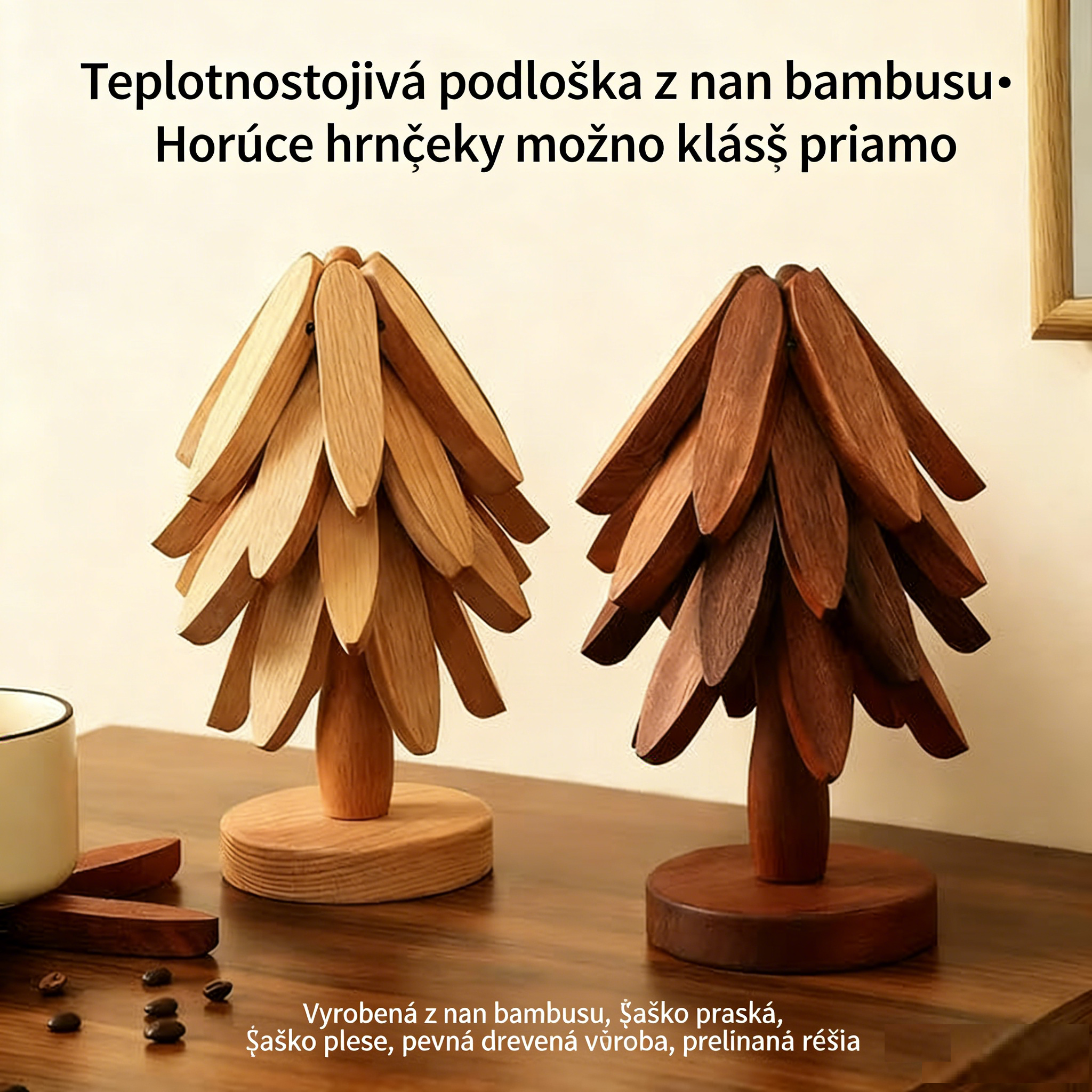 ✨ Prírodná sada podložiek v tvare stromu – 4 bambusové podložky a 1 stojan v tvare stromu