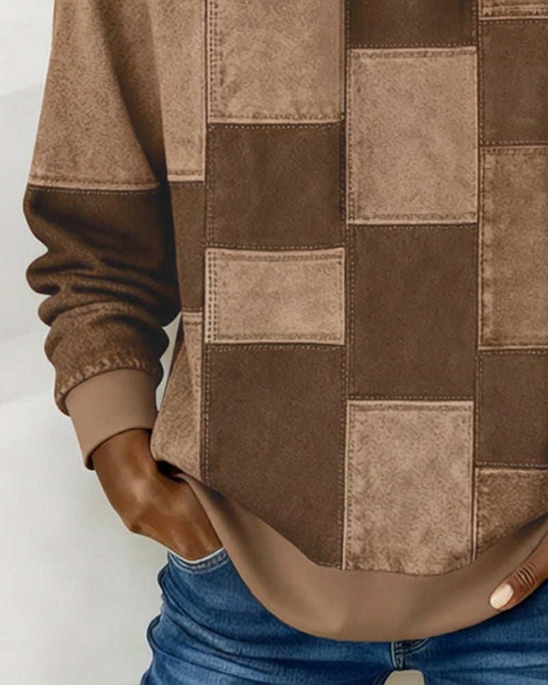 Stylowa damska bluza z kapturem w kratę i długim rękawem