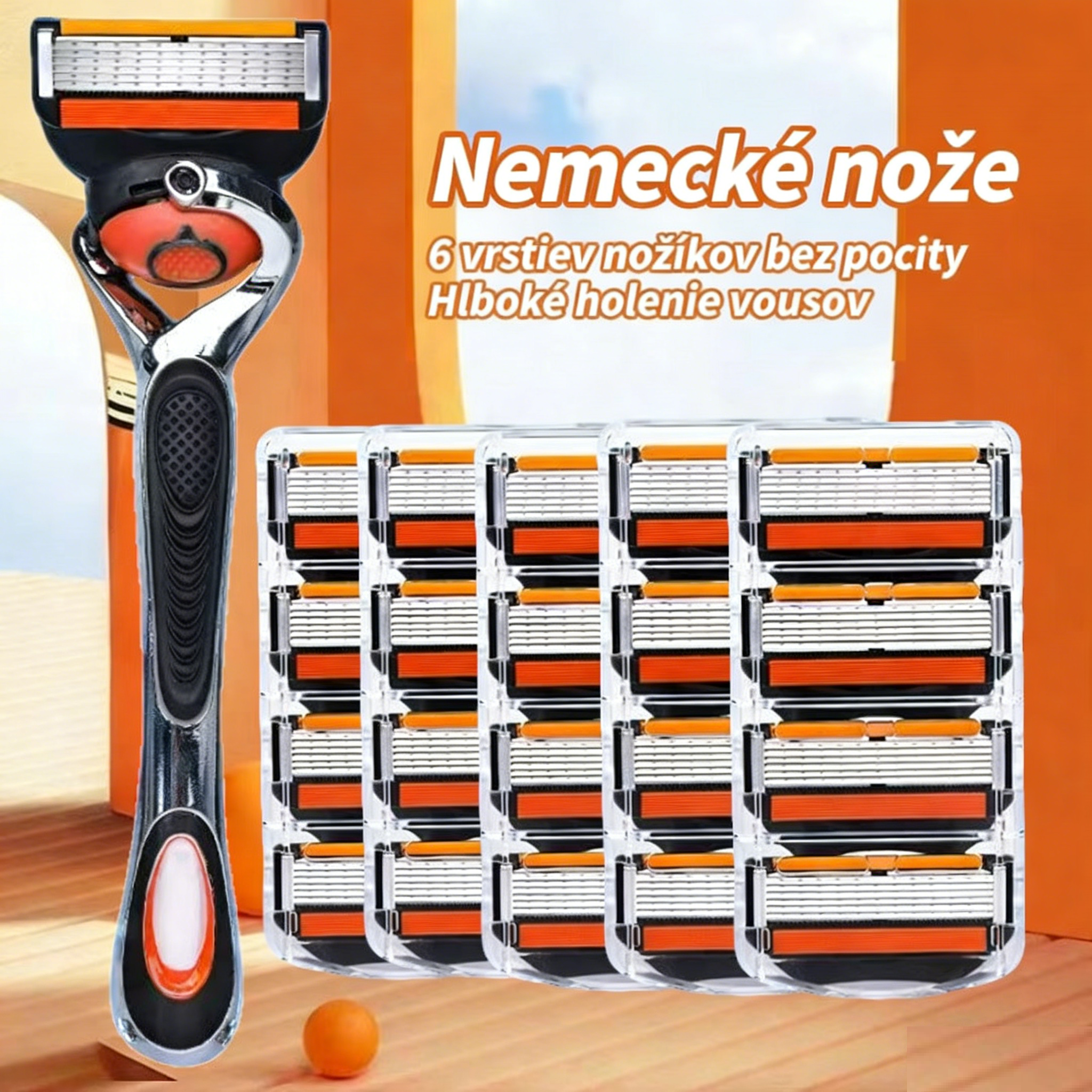 Pánska súprava náhradných holiacich hlavíc + voľná rukoväť — mimoriadne ostré čepele z nehrdzavejúcej ocele pre pohodlné holenie
