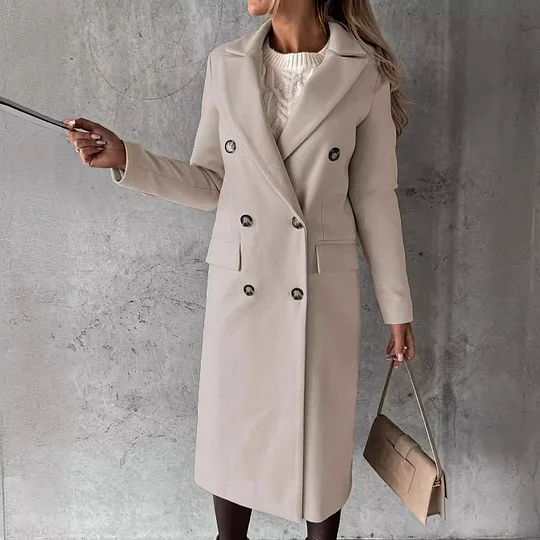 Dámsky zimný nový jednofarebný dvojradový vlnený kabát s dlhým rukávom na rok 2026 ❄️🧥✨🐑👗