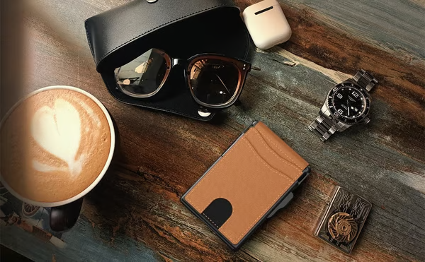 ✨ Peňaženka pre mužov – s výsuvným hliníkovým puzdrom, klipom na bankovky, tenká kožená peňaženka s priehradkami na kreditné karty, RFID ochrana, minimalistická dvojdielna peňaženka