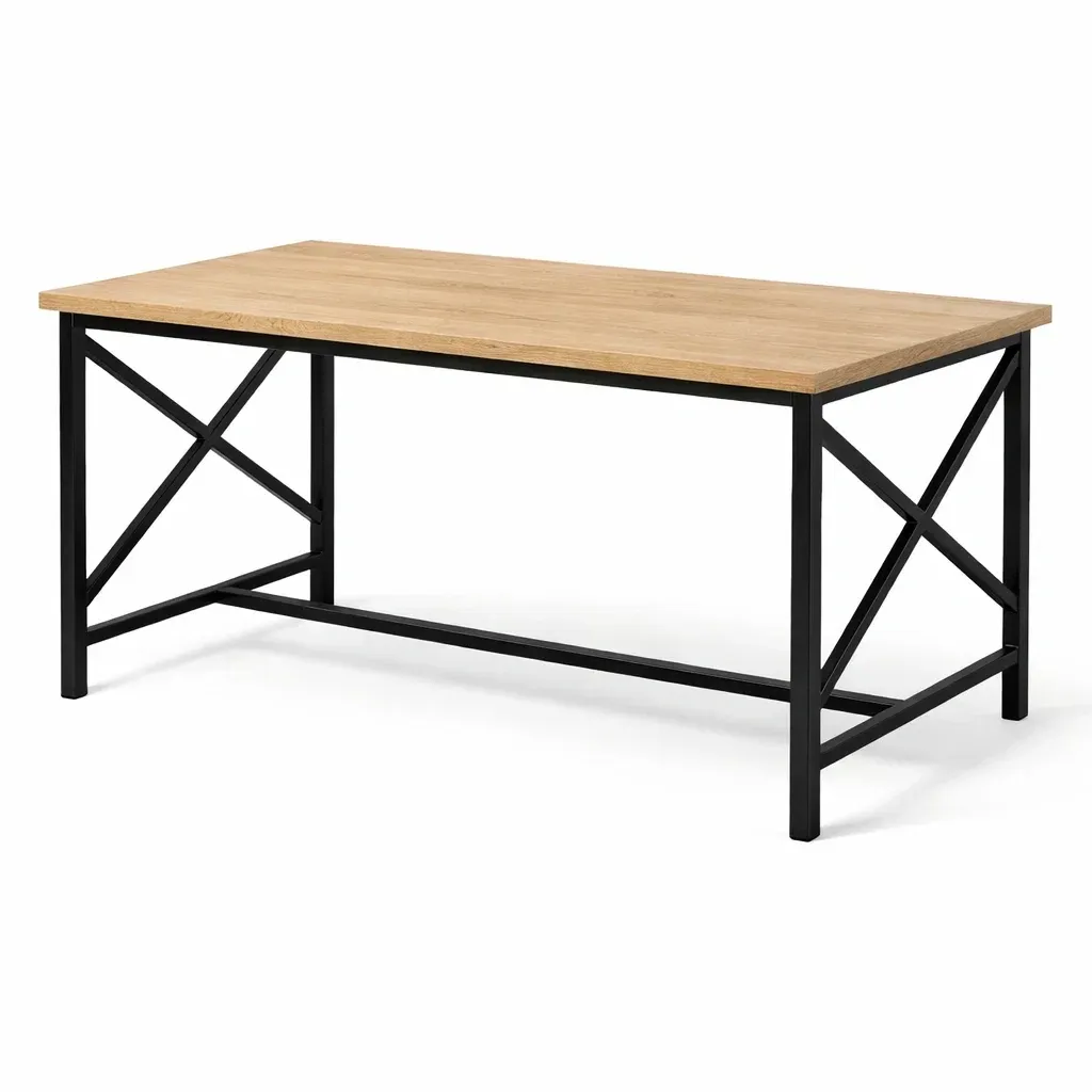 Esstisch rechteckig Holzfurnier Tischplatte Schwarz Metallgestell-Mobetrix