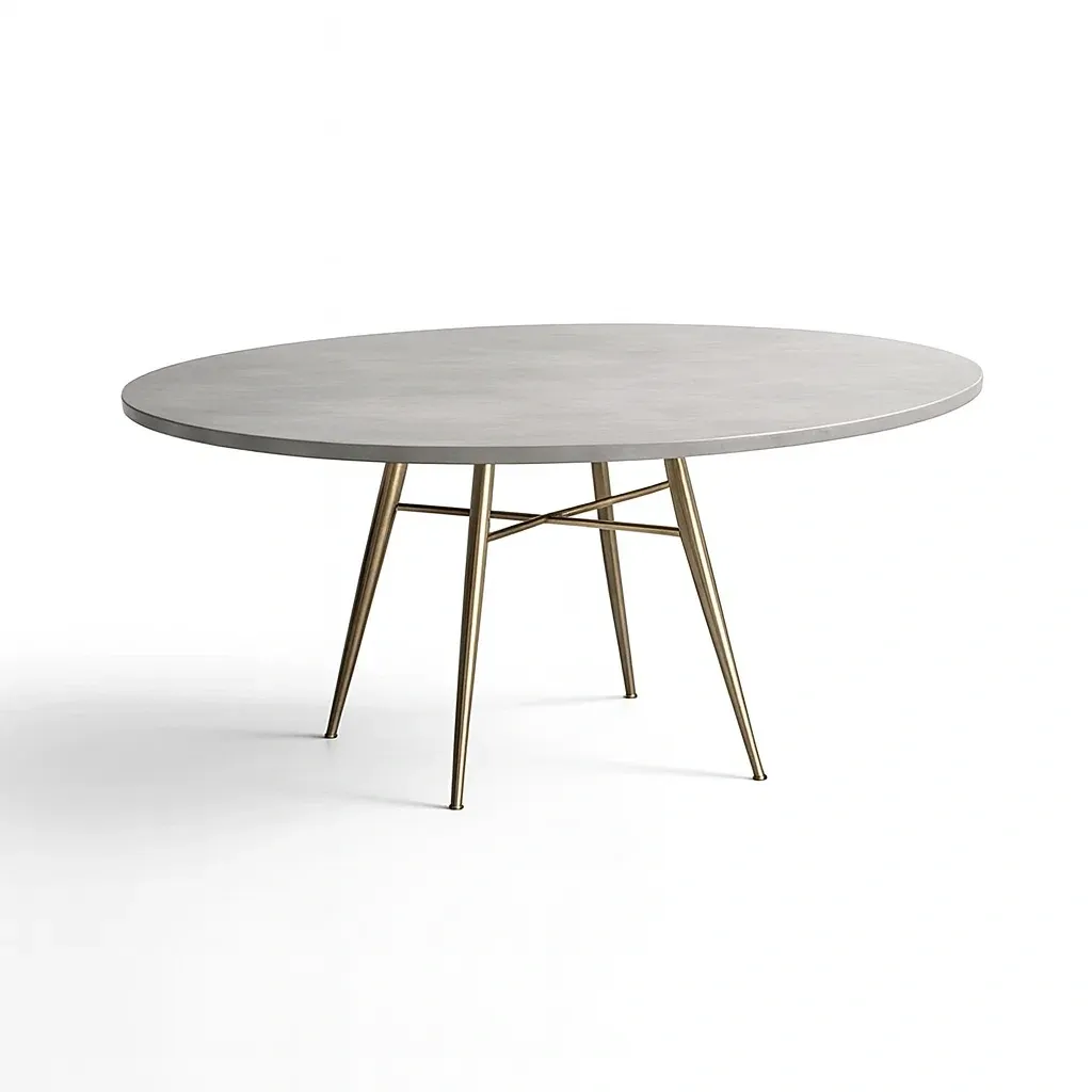 Esstisch rund aus Betonplatte mit Metallbeinen Hellgrau-Mobetrix