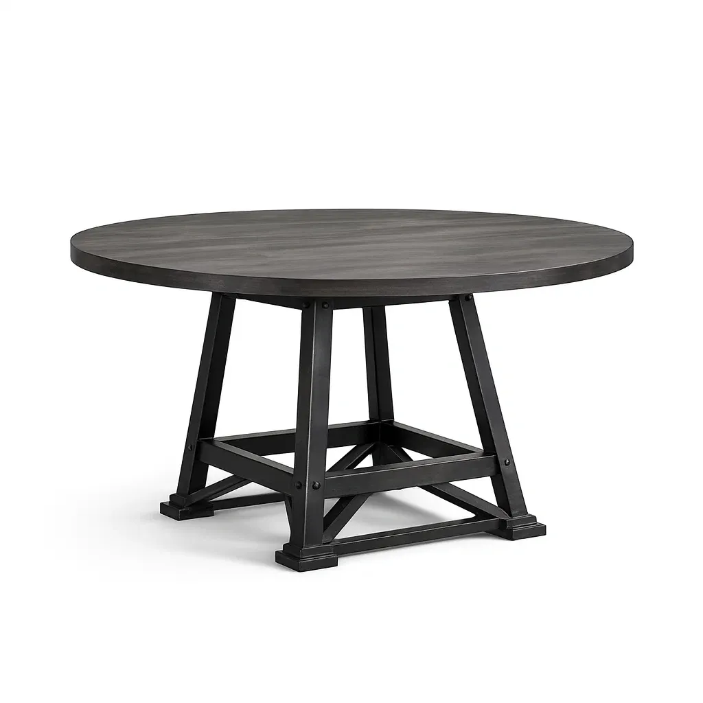 Esstisch rund Holz Metall Grau-Mobetrix