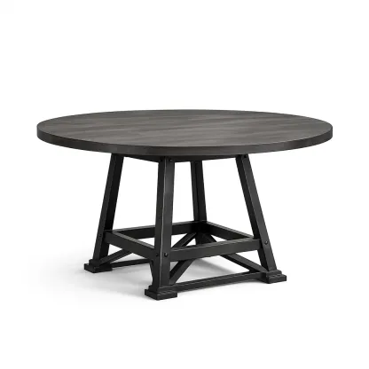 Esstisch rund Holz Metall Grau-Mobetrix