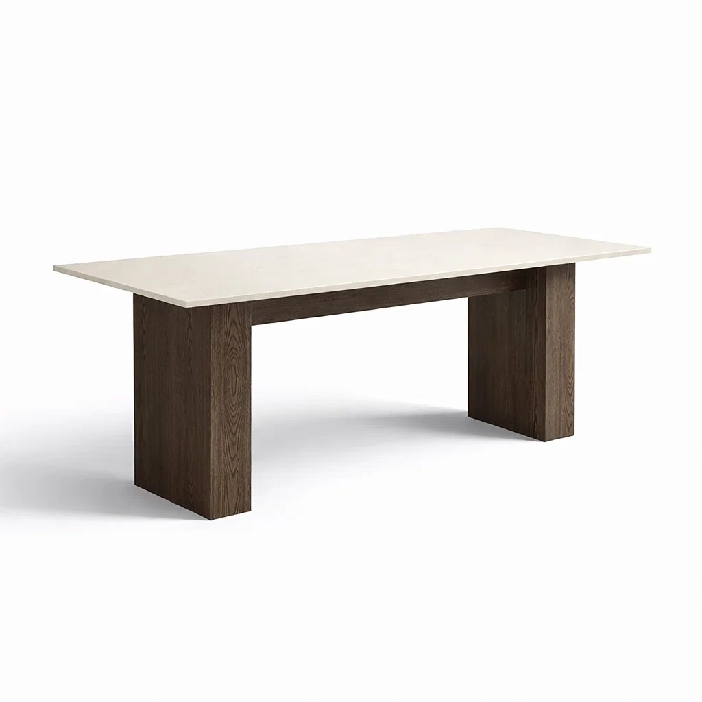 Esstisch rechteckig Keramik Holzfurnier Weiß Braun 200x90x75 cm-Mobetrix