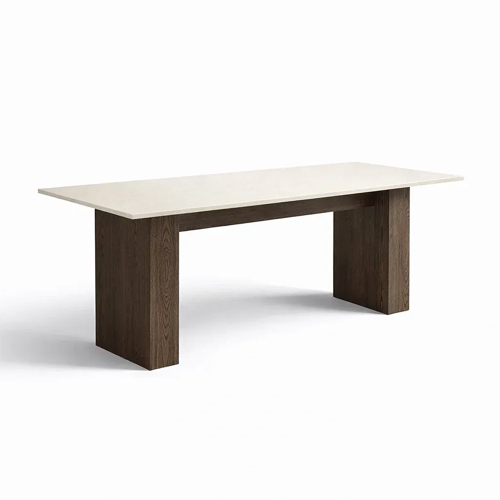 Esstisch rechteckig Keramik Holzfurnier Weiß Braun 200x90x75 cm-Mobetrix