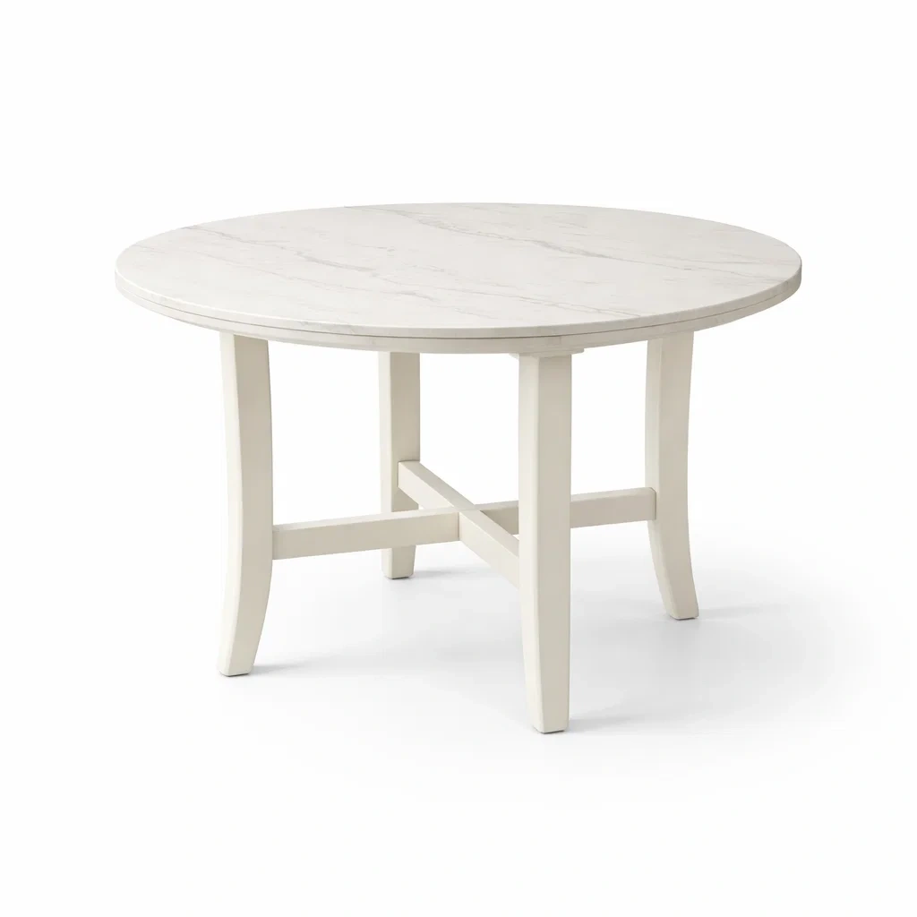 Esstisch rund aus MDF und Massivholz Weiß-Mobetrix