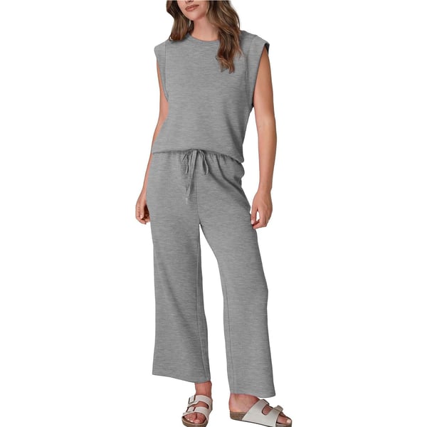 🌺Novinky 2026 – sleva 49 %🌺 Dámský ležérní top s krátkým rukávem a široké kalhoty, dvoudílný komplet