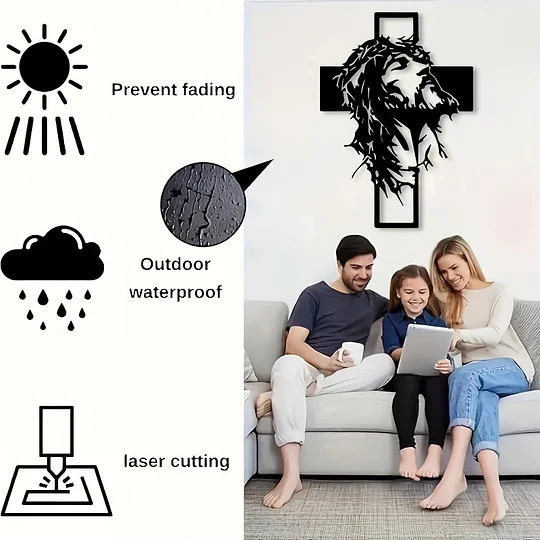 🎄✝️ Ježíš a kříž – kovová nástěnná dekorace | křesťanská bytová dekorace