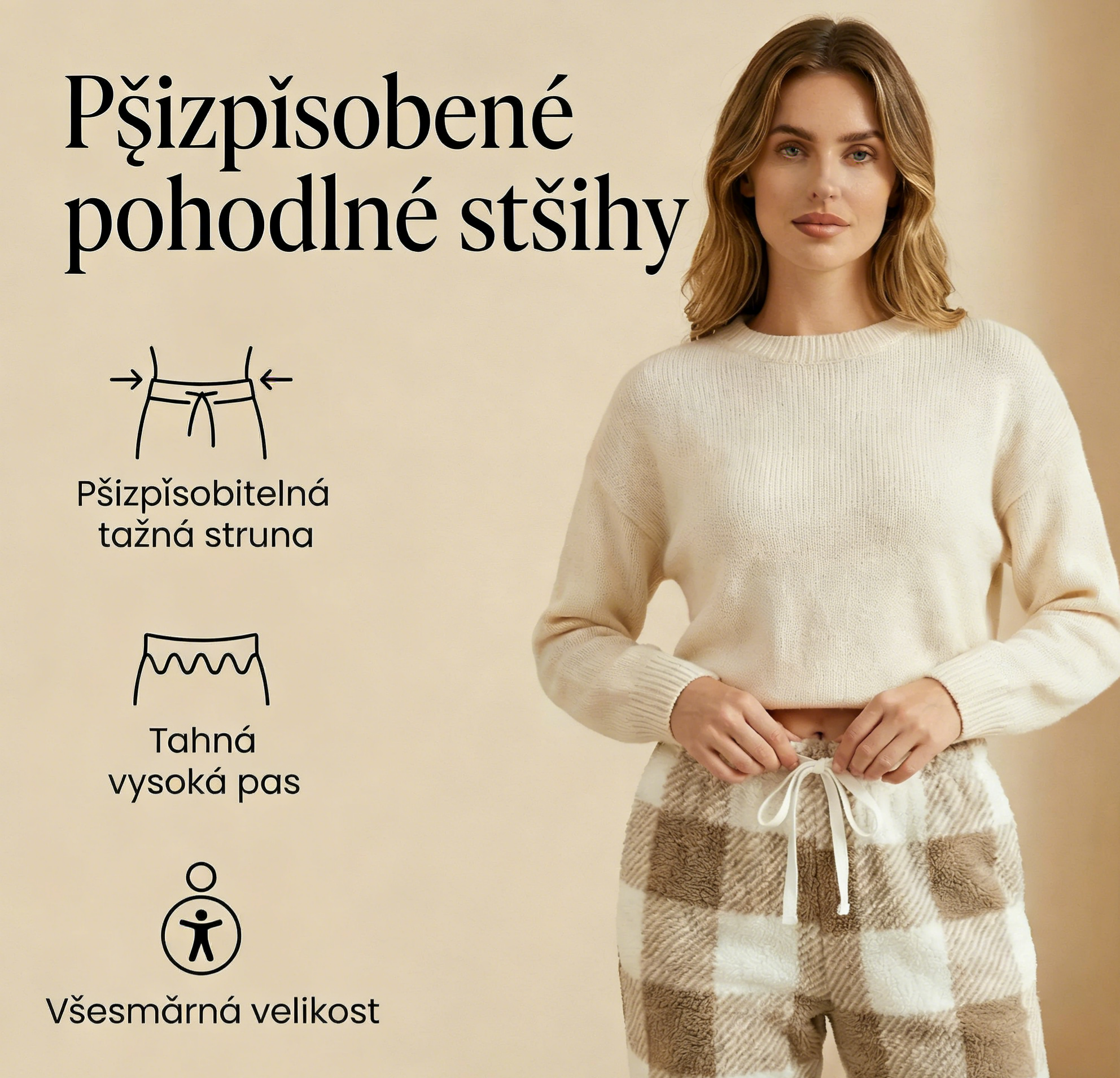 🔥 Zateplené fleecové kalhoty s vintage kostkou | Elastický pas, volný střih, ultra pohodlí ✨