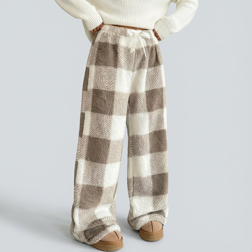 🔥Winter Vintage Plaid Elastic Straight Loose Thick Warm Casual Pants🌟