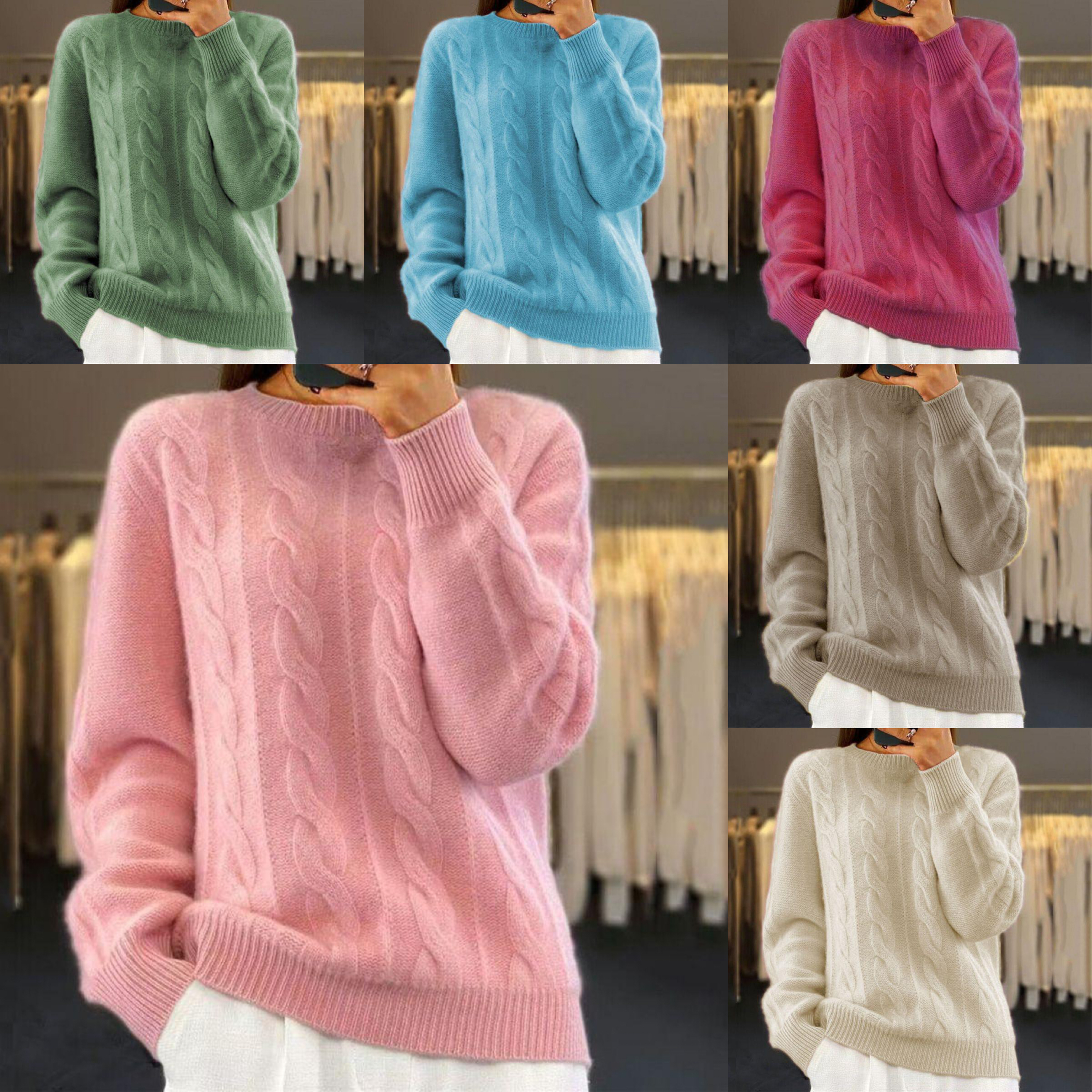 Dámský kulatý výstřih vlněný svetr 2026🧶 Zimní novinka - volný tlustý pletený svetr na zakrytí 🍂 Všestranné spodní tričko