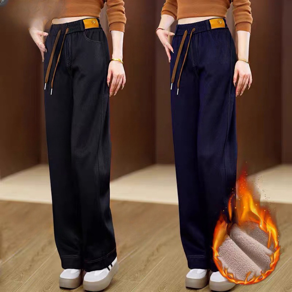 🔥 Zimní hit! Dámské bavlněné široké kalhoty s elastickým pasem - pohodlné & stylové 🧥👖