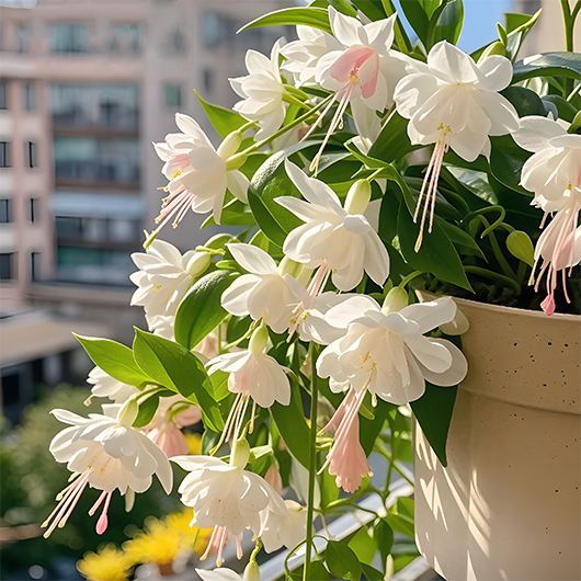 🌺 Převislá fuchsie – bohatě kvetoucí květiny na balkon a terasu