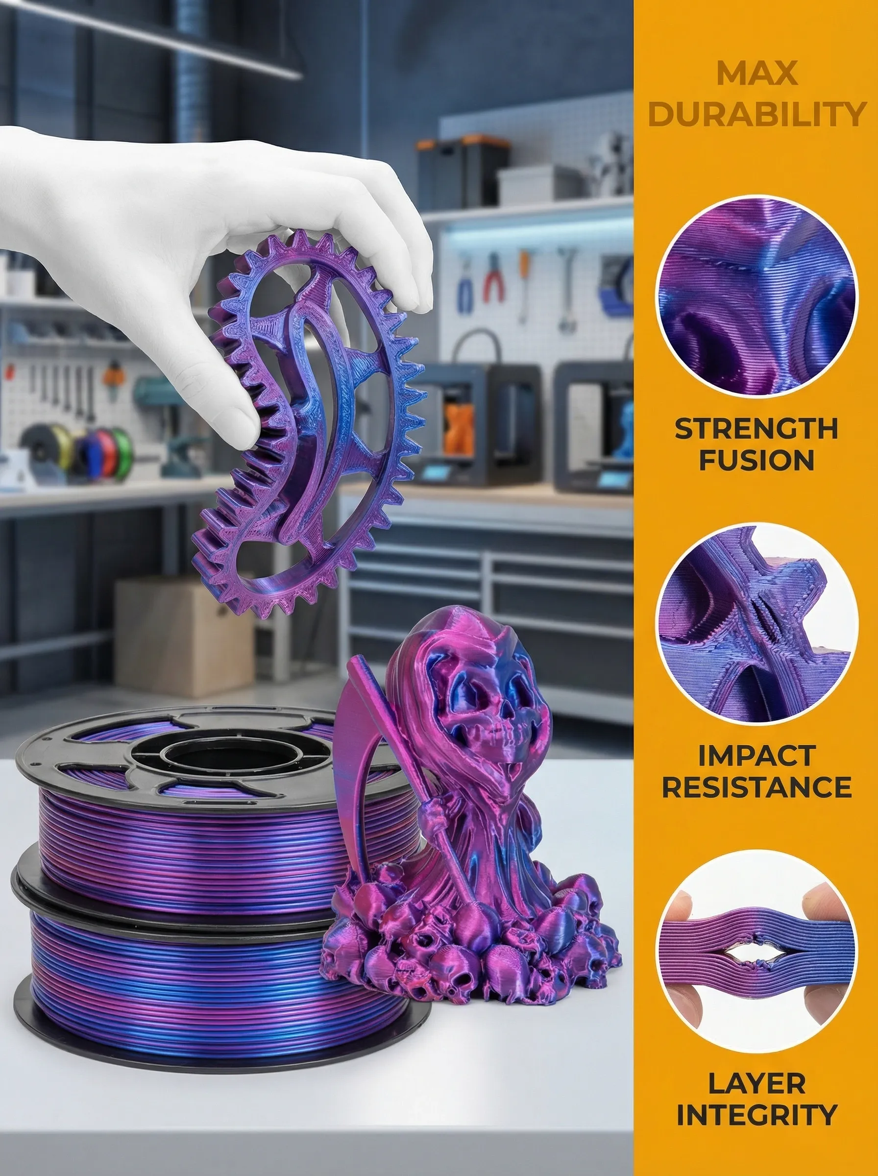 Beginner-Friendly Silk Dual-Color PLA Filament 1.75mm, 250g | Kriofy K250-PLA