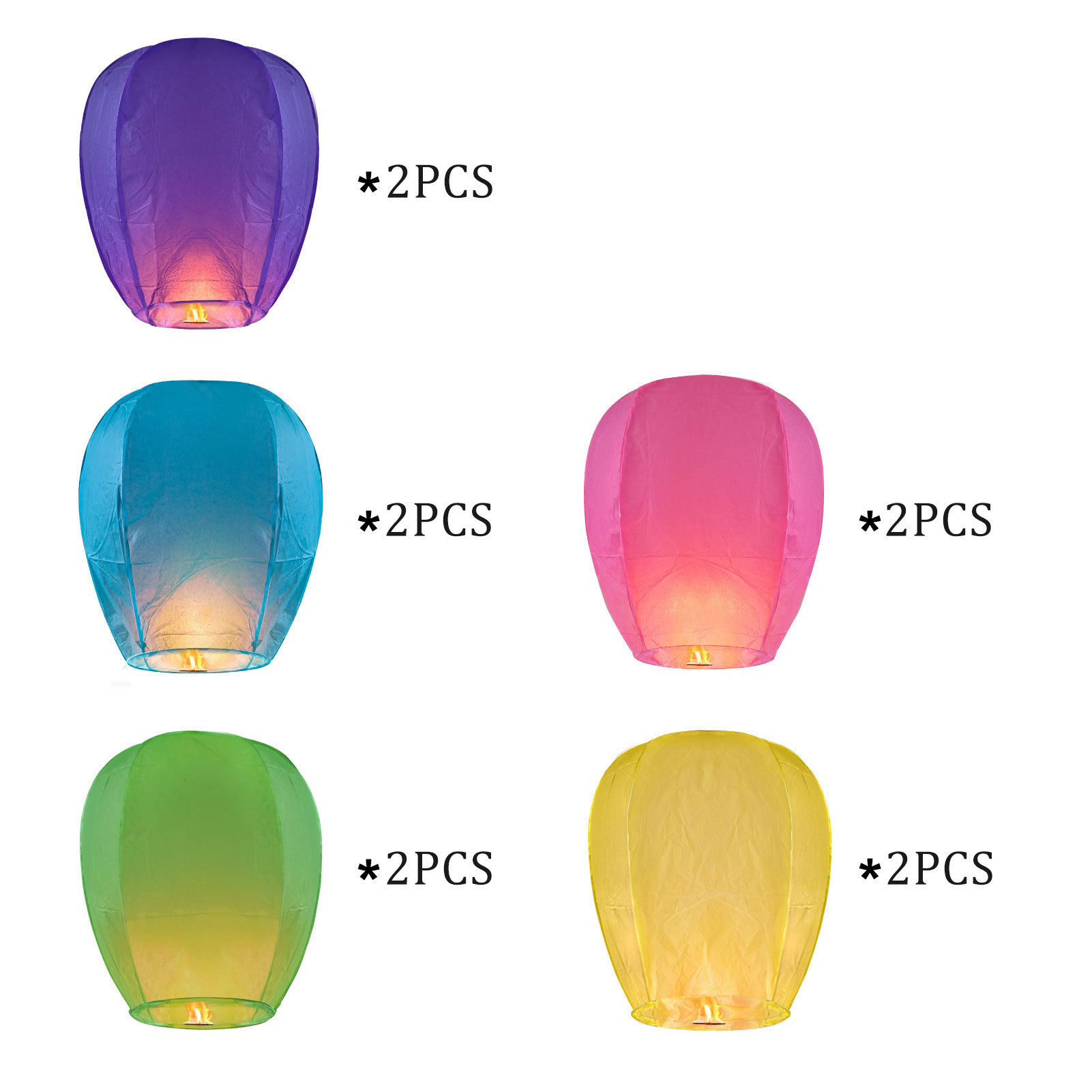 10 Multicolored Chinese Paper Sky Lanterns