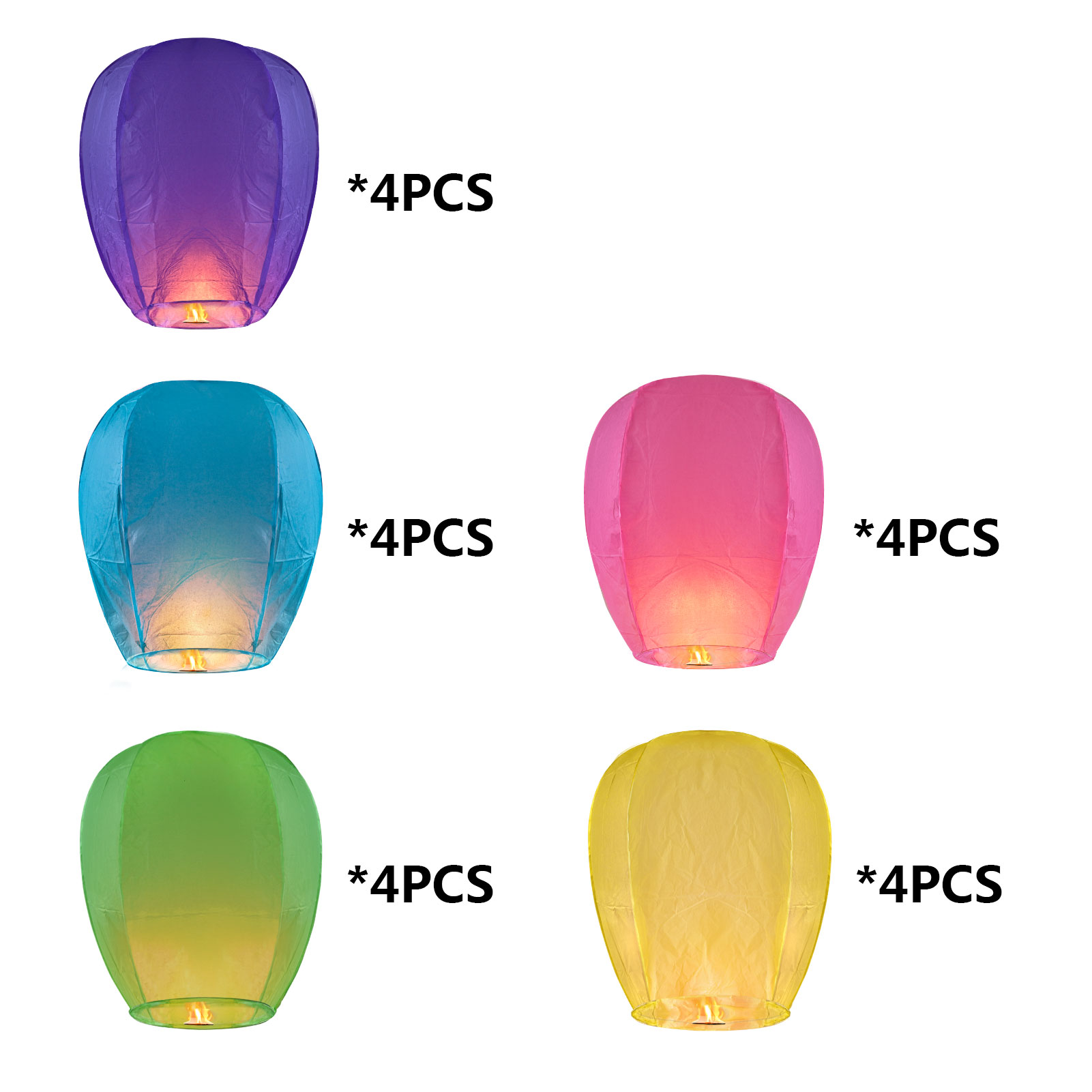 20 Multicolored Chinese Paper Sky Lanterns