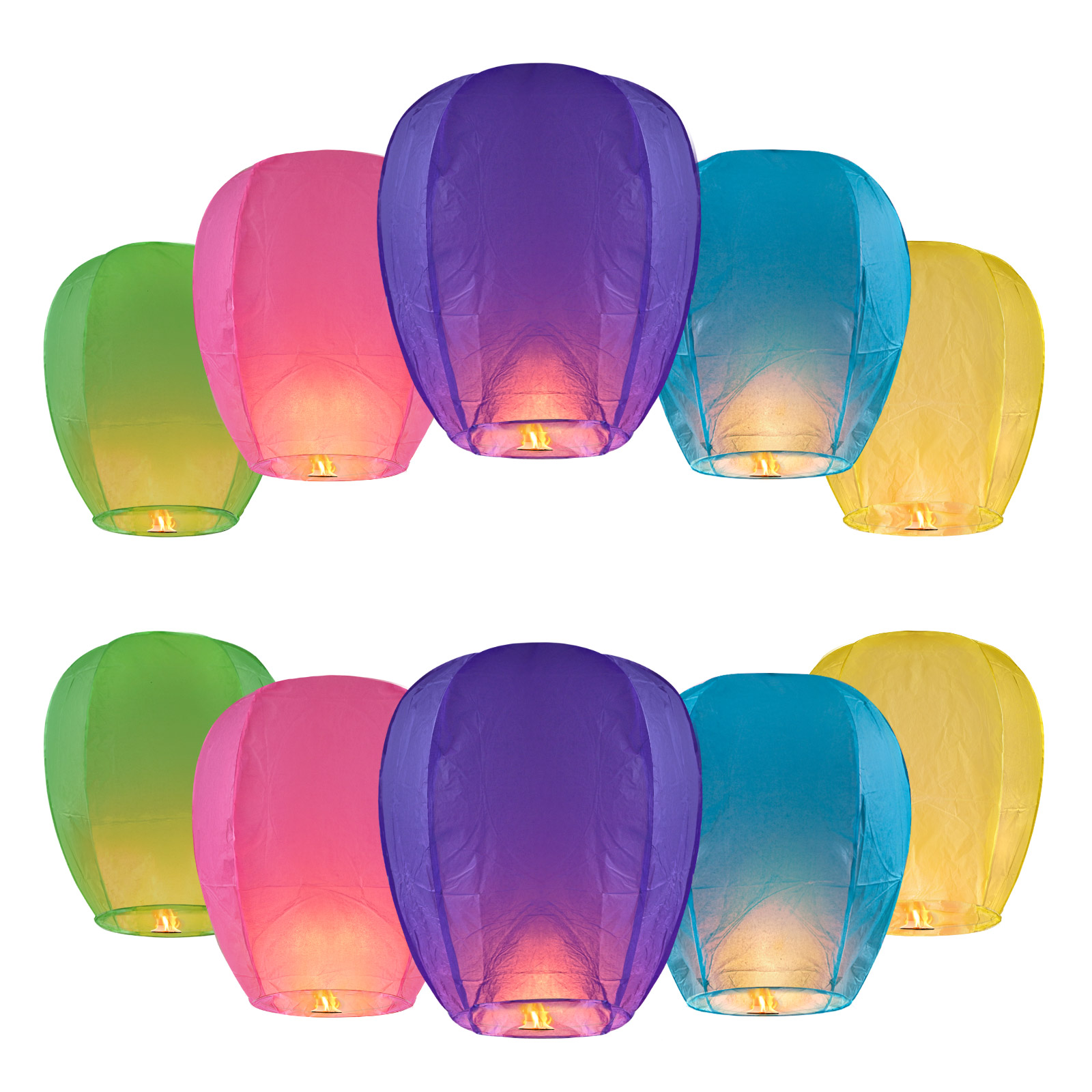 10 Multicolored Chinese Paper Sky Lanterns