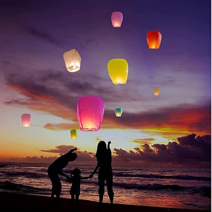 10 Multicolored Chinese Paper Sky Lanterns