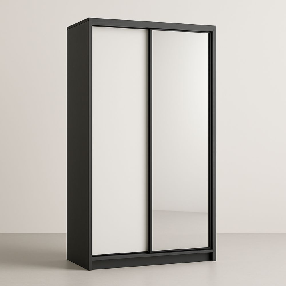 Armadio Nero con Ante Scorrevoli e Specchio