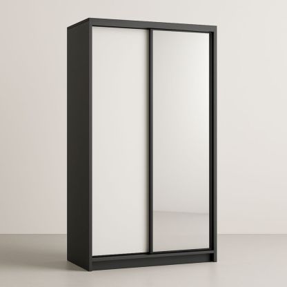 Armadio Nero con Ante Scorrevoli e Specchio