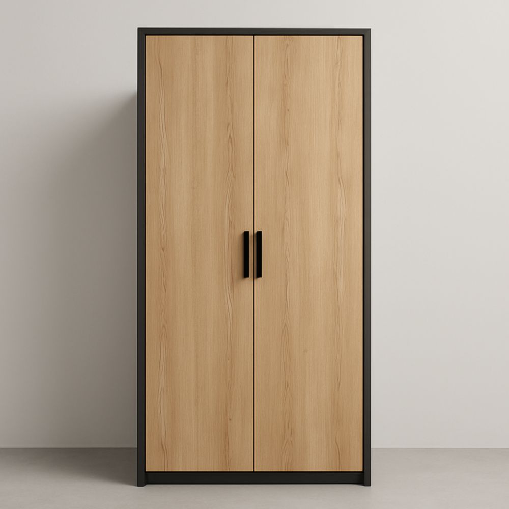 Armadio in MDF color Legno e Nero con Ante Battenti 180x90x50 cm