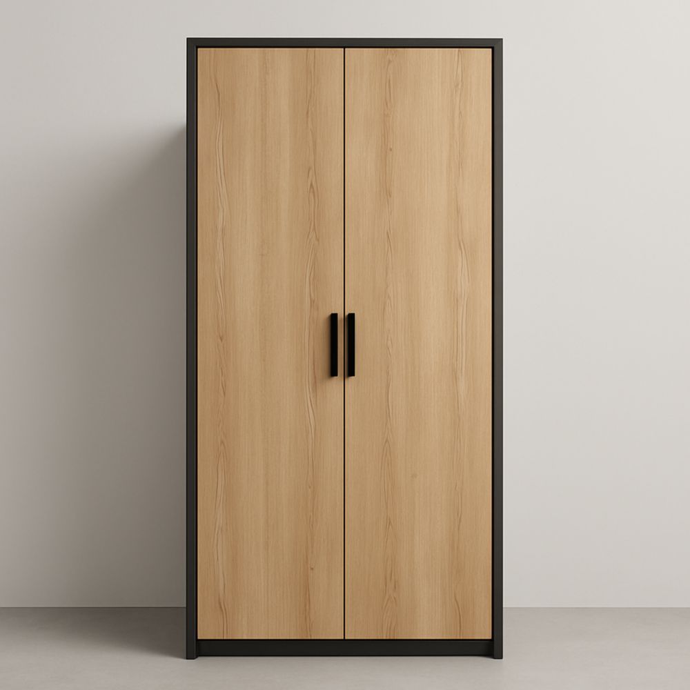 Armadio in MDF color Legno e Nero con Ante Battenti 180x90x50 cm