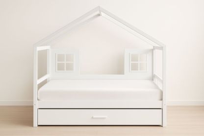 Lit cabane enfant en bois avec tiroir et cadre maison Blanc