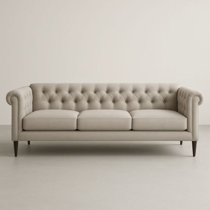 Canapé en tissu beige avec structure en bois