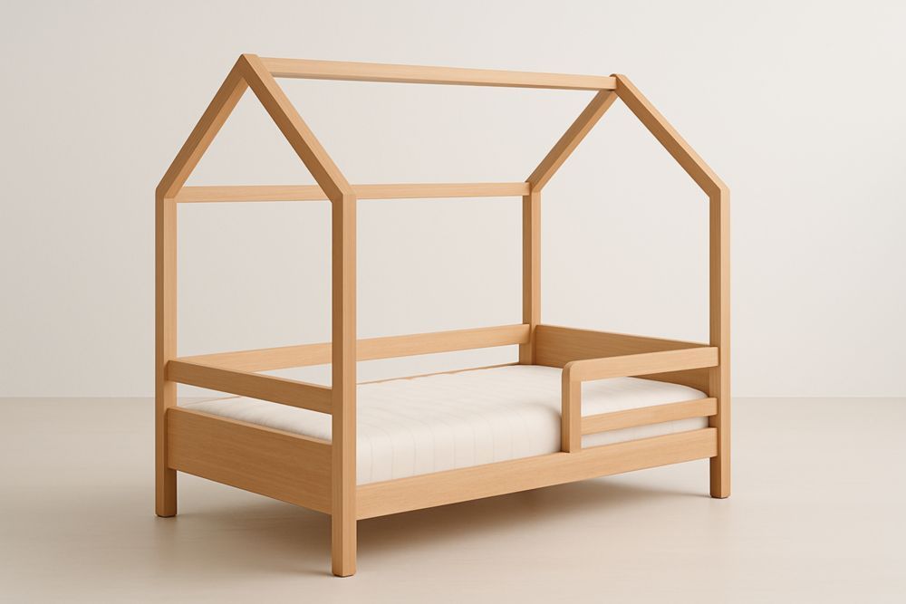 Lit en bois de hêtre forme maison 160 cm x 80 cm