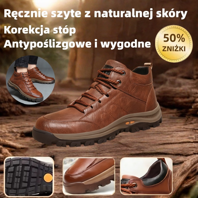 🎁Oferta specjalna z okazji rocznicy｜Męskie skórzane buty ortopedyczne 👞 Amortyzacja i ulga w ucisku • Stabilność i antypoślizgowość • Całodzienny komfort