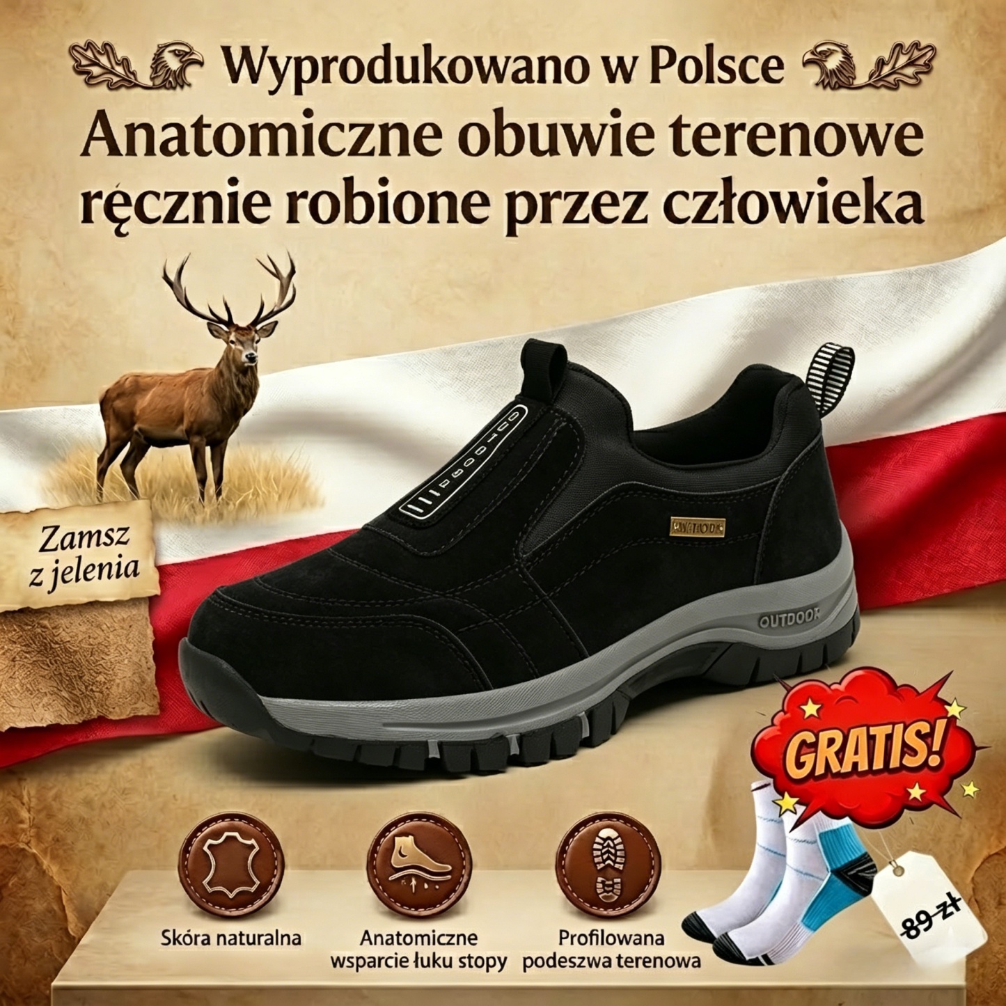 🔥Dzisiejsza oferta specjalna🦌Buty premium ze skóry jeleniej 🦶 Łagodzą ból stóp i zapalenie rozcięgna podeszwowego ✅Wodoodporne, antypoślizgowe, miękkie i wygodne